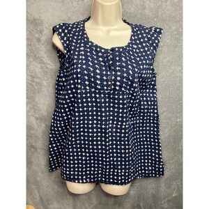 Merona Navy White Star Print Sleeveless Button Front Blouse Women's Size‎ Medium
